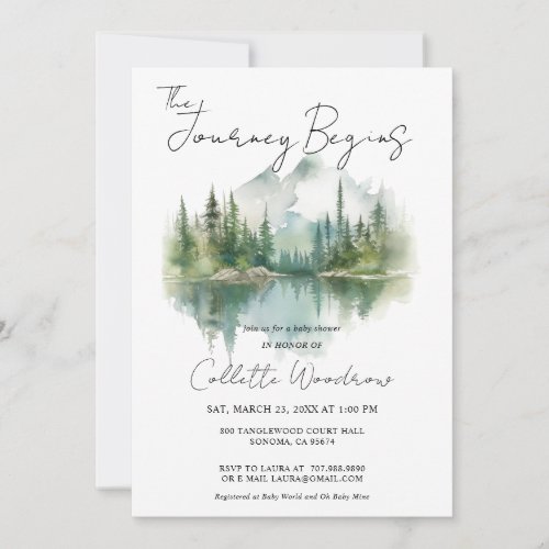 Rustic Forest Journey Begins Watercolor  Invitation