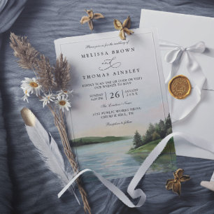 Rustic Forest Lake Landscape Mountain Wedding Invitation