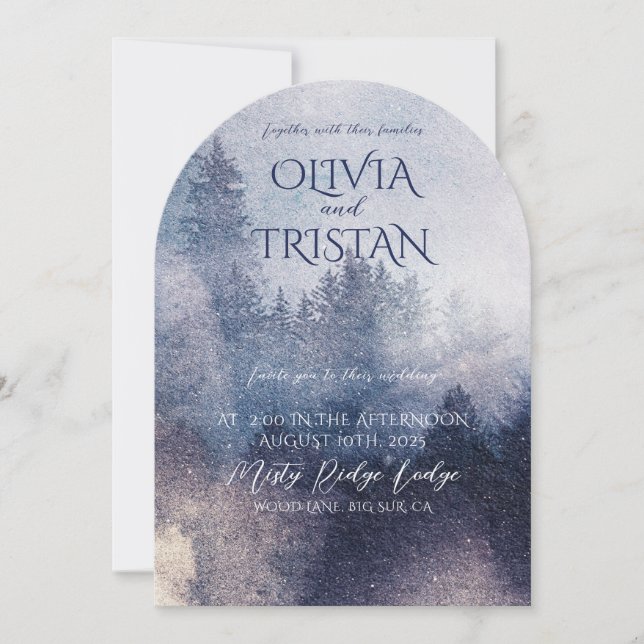 Rustic Forest Mist Pine Trees Enchanted Wedding Invitation (Front)