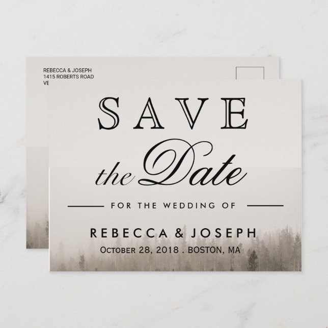 Rustic Forest Misty Landscape Wedding Announcement Postcard (Front/Back)