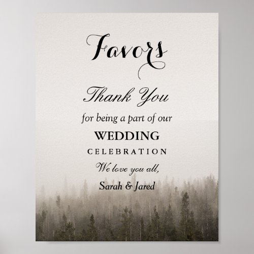 Rustic Forest Misty Landscape Wedding Favors Sign