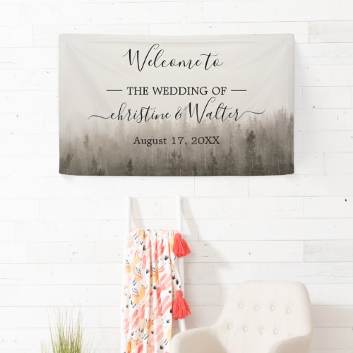 Rustic Forest Misty Landscape Wedding Party Banner