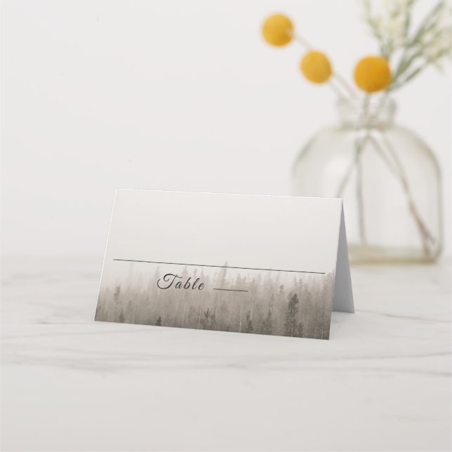 Rustic Forest Misty Landscape Wedding Place Card (Front)