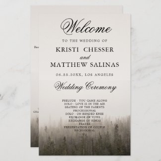 Rustic Forest Misty Landscape Wedding Program Card