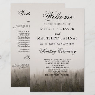 Rustic Forest Misty Landscape Wedding Program Card