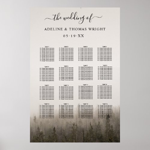 Rustic Forest Misty Landscape Wedding Seating Poster