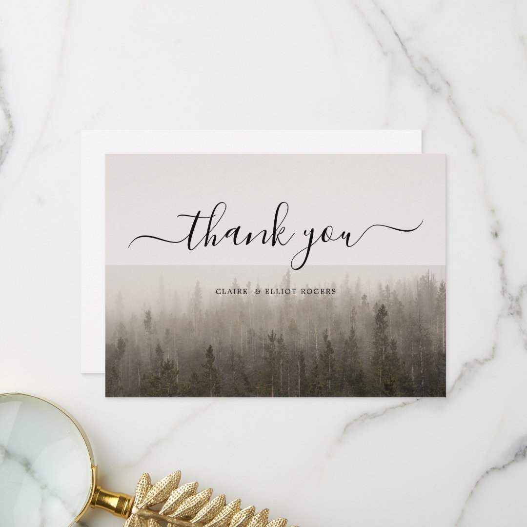 Rustic Forest Misty Landscape Wedding Thank You Card | Zazzle
