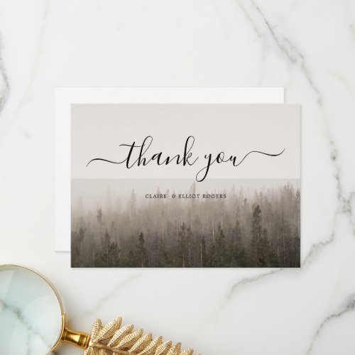 Rustic Forest Misty Landscape Wedding Thank You Card