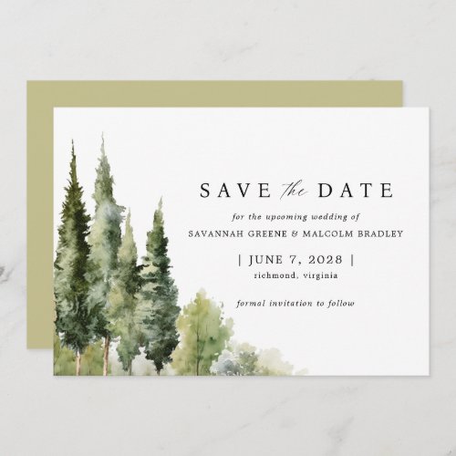 Rustic Forest  Modern Greenery Outdoor Wedding Save The Date