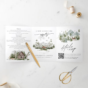 Rustic Forest Mountain Camp Bachelorette Party Tri-Fold Invitation