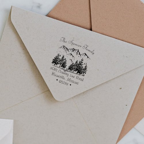 Rustic Forest Mountain Sketch Return Address Self_inking Stamp