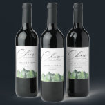 Rustic Forest Mountain Wedding Wine Label<br><div class="desc">Rustic chic watercolor woodland forest and mountain scene,  personalized wine labels.  Elegant calligraphy "Cheers" graphic with modern design style template provides lines for names,  event date and phrase.</div>