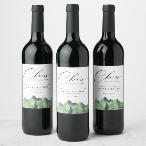 Rustic Forest Mountain Wedding Wine Label