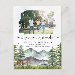 Rustic Forest Mountain We've Moved Photo Moving Announcement Postcard