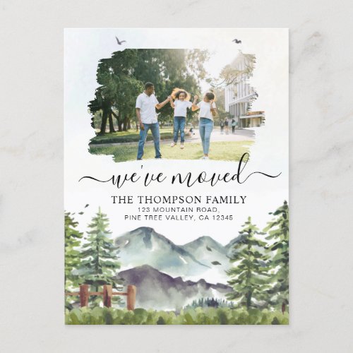 Rustic Forest Mountain Weve Moved Photo Moving Announcement Postcard