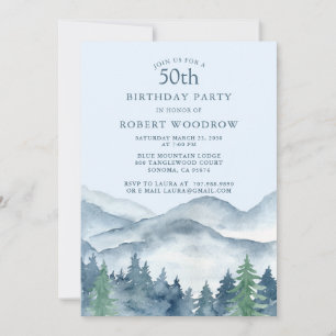Rustic Forest Mountains 50th birthday Party Invitation