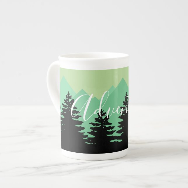 Rustic Forest & Mountains Adventure Bone China Mug (Front Left)