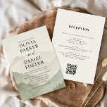 Rustic Forest Mountains QR Code Wedding  Invitation<br><div class="desc">Invite guests to your mountain celebration in style with this rustic forest mountains wedding invitation featuring a soft watercolor landscape and modern layout. A built-in QR code makes RSVPs effortless, while the natural greens and misty hues create a serene, timeless atmosphere. Perfect for destination weddings, forest venues, or couples who...</div>
