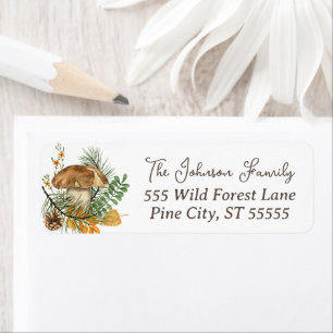 Rustic Forest Mushroom Pinecone Leaves Flowers Label