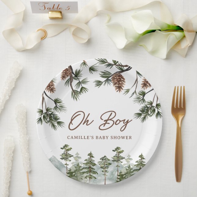Rustic Forest Oh Boy Baby Shower Paper Plates (Wedding)