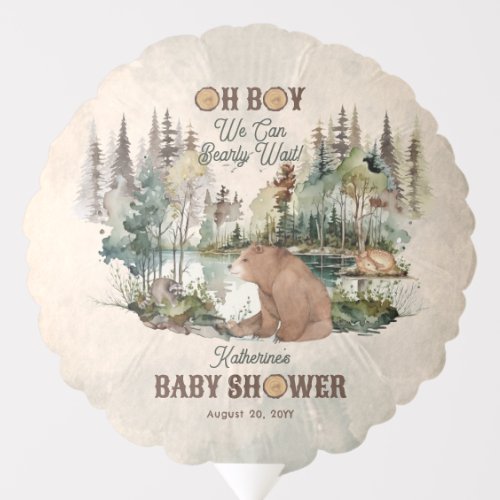 Rustic Forest Oh Boy Bearly Wait Baby Shower  Balloon