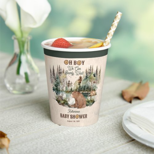 Rustic Forest Oh Boy Bearly Wait Baby Shower Paper Cups