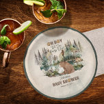Rustic Forest Oh Boy Bearly Wait Baby Shower  Paper Plates<br><div class="desc">The animals have gathered in this rustic watercolor woodland forest for your "Oh Boy" "We Can Bearly Wait!" bear boy baby shower celebration. A brown bear sits at the base of the forest by the lake and keeping him company is a cute little raccoon and in the background under a...</div>