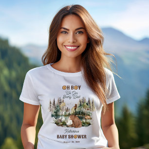 Rustic Forest Oh Boy Bearly Wait Baby Shower T-Shirt
