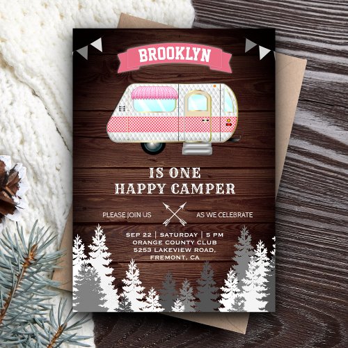 Rustic Forest One Happy Camper 1st Birthday Party Invitation
