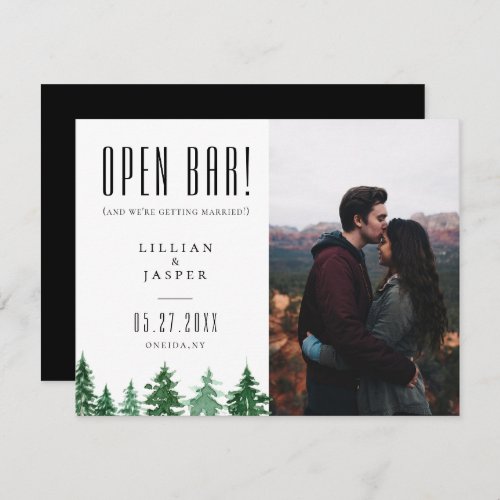 Rustic Forest OPEN BAR Save the Date Humor Announcement
