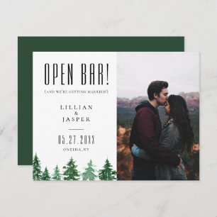 Rustic Forest OPEN BAR Save the Date Humor Announcement