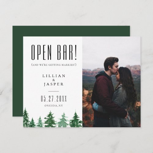 Rustic Forest OPEN BAR Save the Date Humor Announcement