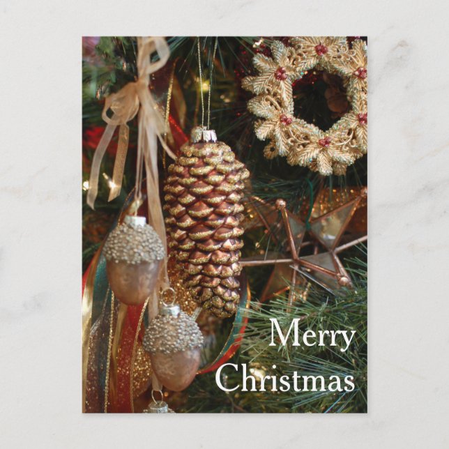 Rustic Forest Ornaments Christmas Holiday Tree Postcard (Front)