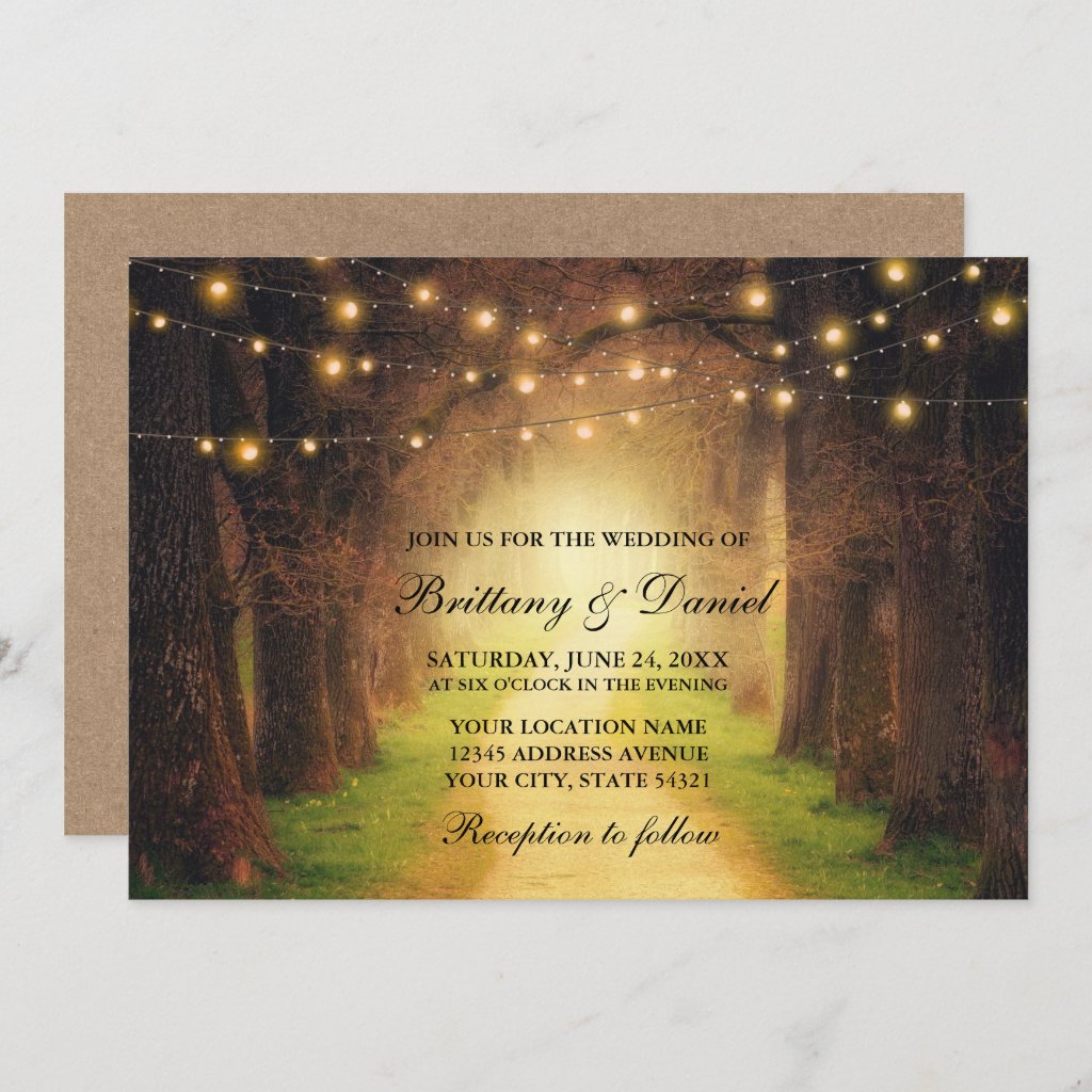 Rustic Forest Wedding Invitation Woodland Trees Wedding Invitation String Lights Wedding Invite Enchanted Forest Wedding Invitation