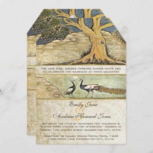 Rustic Forest Peacock Birds Wedding Invitation