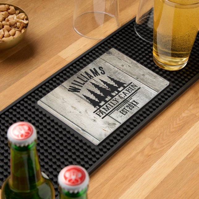 Rustic Forest Personalized Family Cabin Name Est Bar Mat (Insitu (Bar 2))