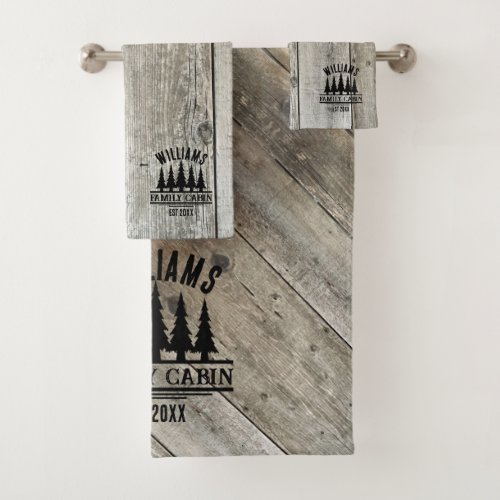 Rustic Forest Personalized Family Cabin Name Est Bath Towel Set