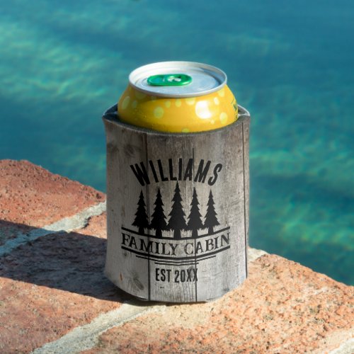 Rustic Forest Personalized Family Cabin Name Est Can Cooler