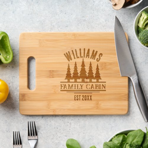 Rustic Forest Personalized Family Cabin Name Est Cutting Board