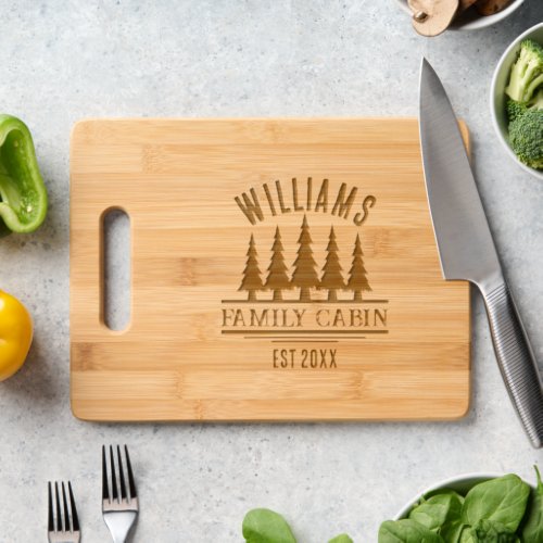 Rustic Forest Personalized Family Cabin Name Est Cutting Board