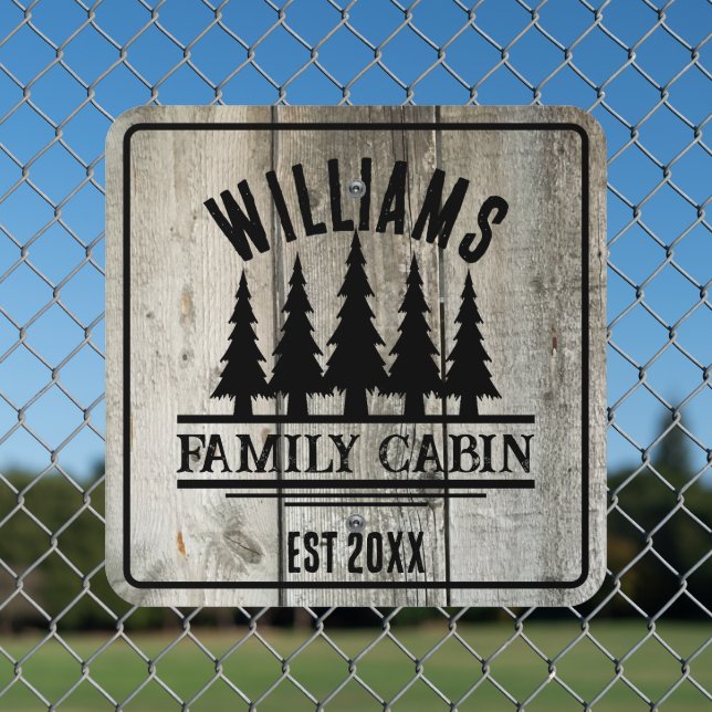 Rustic Forest Personalized Family Cabin Name Est Metal Sign (In Situ(Fence))