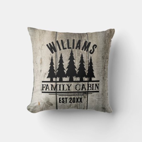 Rustic Forest Personalized Family Cabin Name Est Throw Pillow