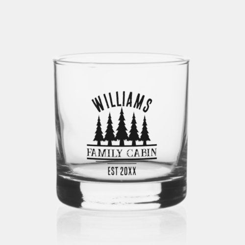 Rustic Forest Personalized Family Cabin Name Est Whiskey Glass