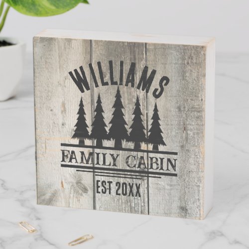 Rustic Forest Personalized Family Cabin Name Est Wooden Box Sign