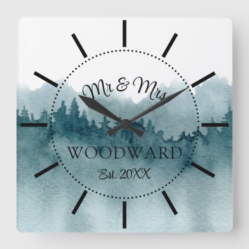 Rustic Forest Personalized Newlyweds Large Clock