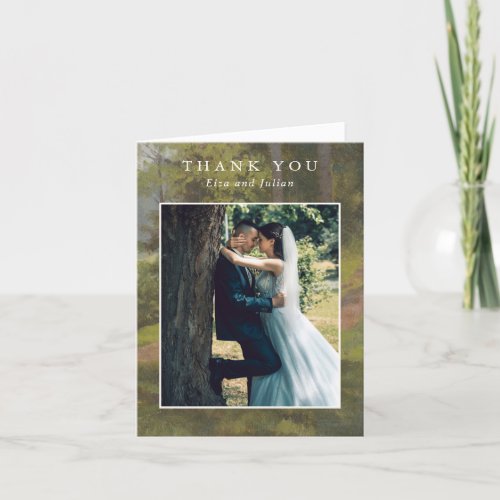 Rustic Forest Photo Elegant Wedding Thank You Card