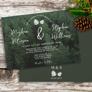 Rustic Forest Photo With Pinecones Nature Wedding Invitation