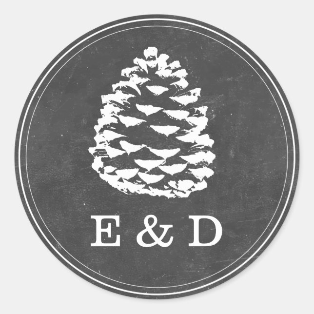 Rustic Forest Pine Cones Chalkboard Wedding Favor Classic Round Sticker (Front)
