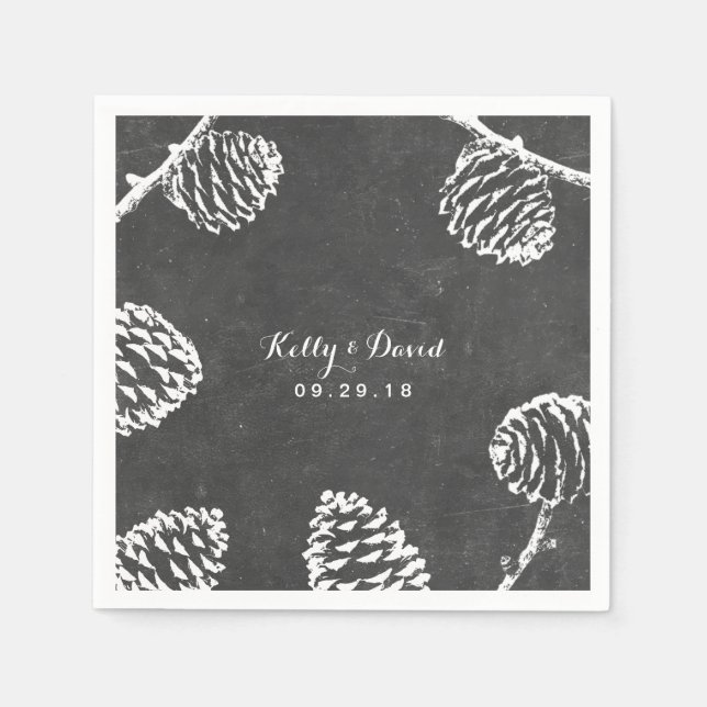 Rustic Forest Pine Cones Chalkboard Wedding Napkins (Front)