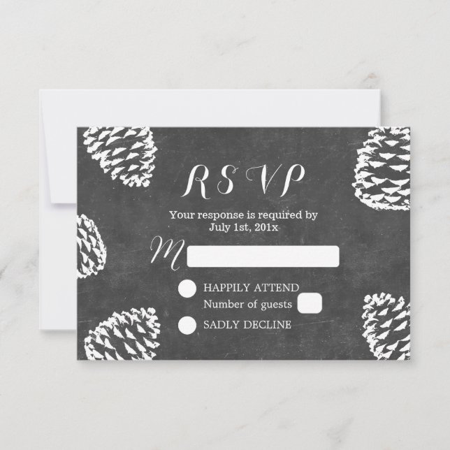 Rustic Forest Pine Cones Chalkboard Wedding RSVP (Front)